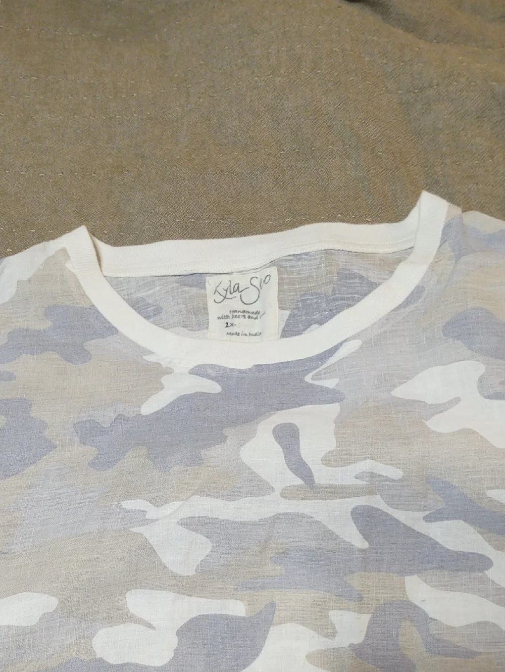Kyla Seo Linen Light Neutral Camo Shirt size 2X